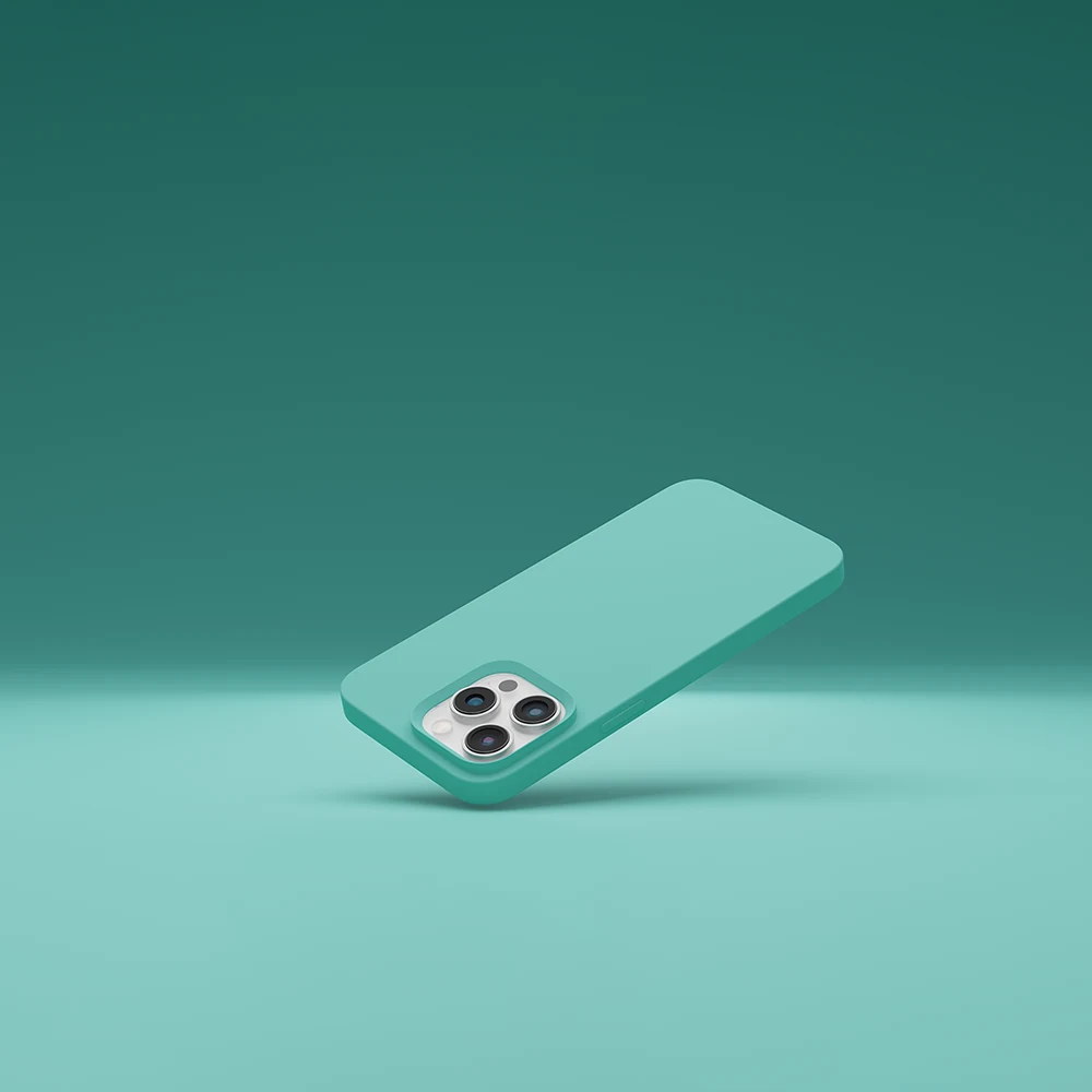 A mint smartphone on a teal background